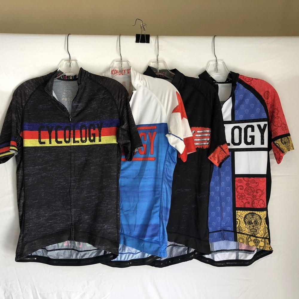 Cycology Cycling Jersey Lot 4 Mens M Multicolor Full Zip Short Sleeve Shirts